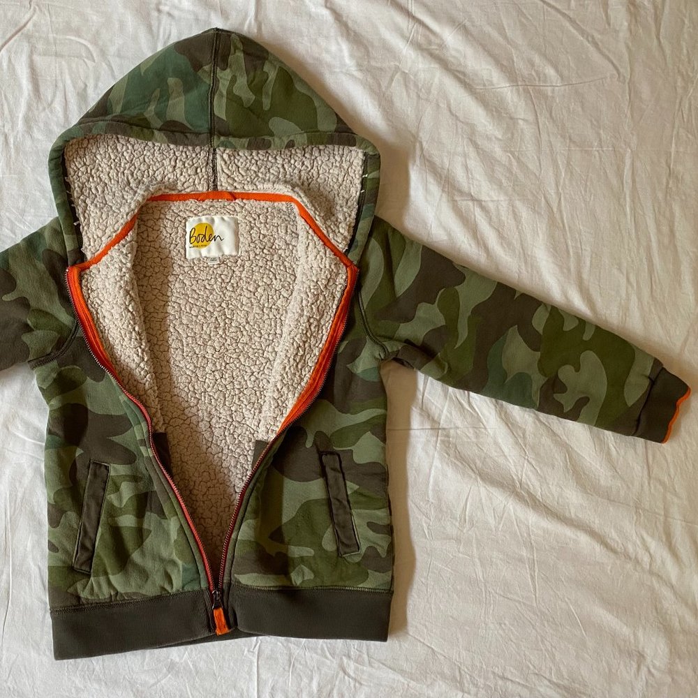 Mini Boden Camo Sherpa "Borg-Lined" Zip-Up Hoodie
